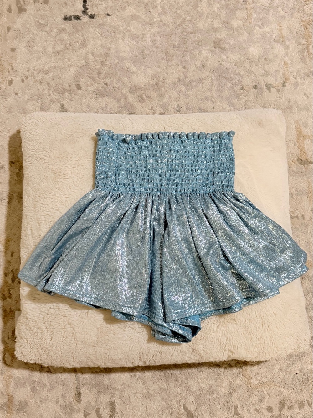 QUEEN OF SPARKLES Light Blue Metallic Smocked-Waist Girls' Shorts